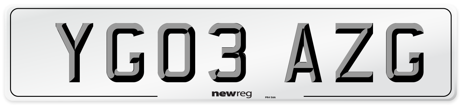 YG03 AZG Number Plate from New Reg